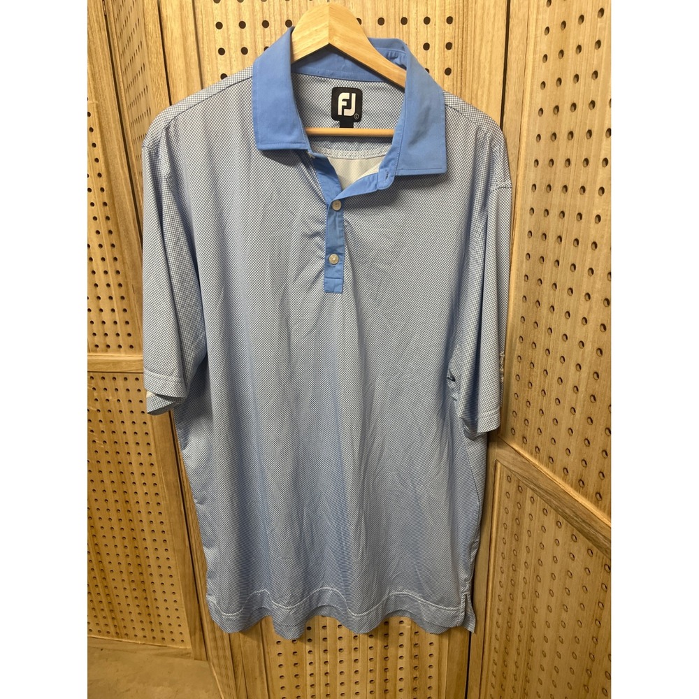 FootJoy Mens Golf Polo Shirt Light Blue White Micro Check Short Sleeve Large FJ